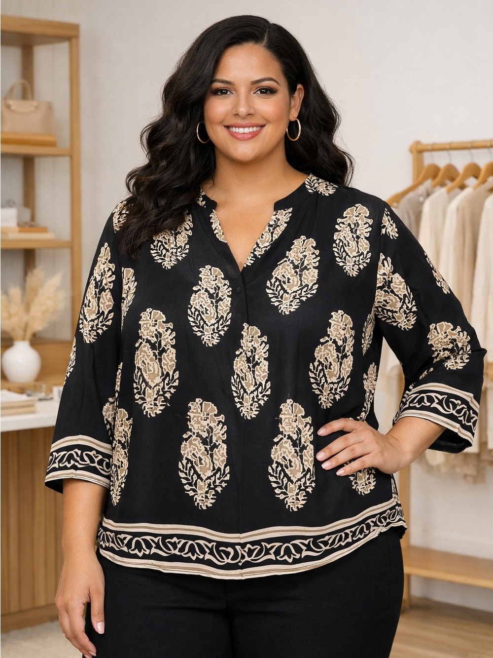 Black and Cream Women's Top